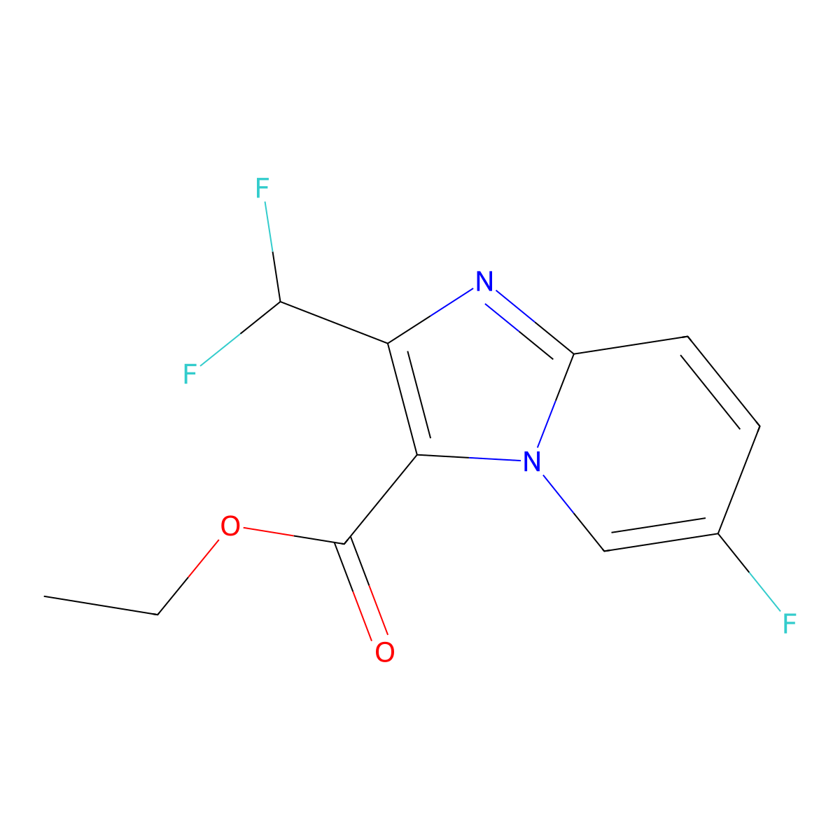 Ethyl 2-(difluoromethyl)-6-fluoroimidazo[1,2-a]pyridine-3-carboxylate molecular structure, CAS 2451256-53-2