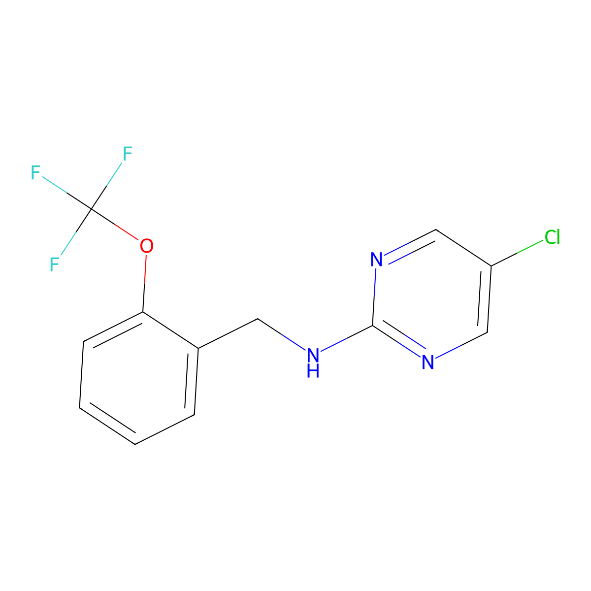5-chloro-N-{[2-(trifluoromethoxy)phenyl]methyl}pyrimidin-2-amine molecular structure, CAS 2451479-07-3