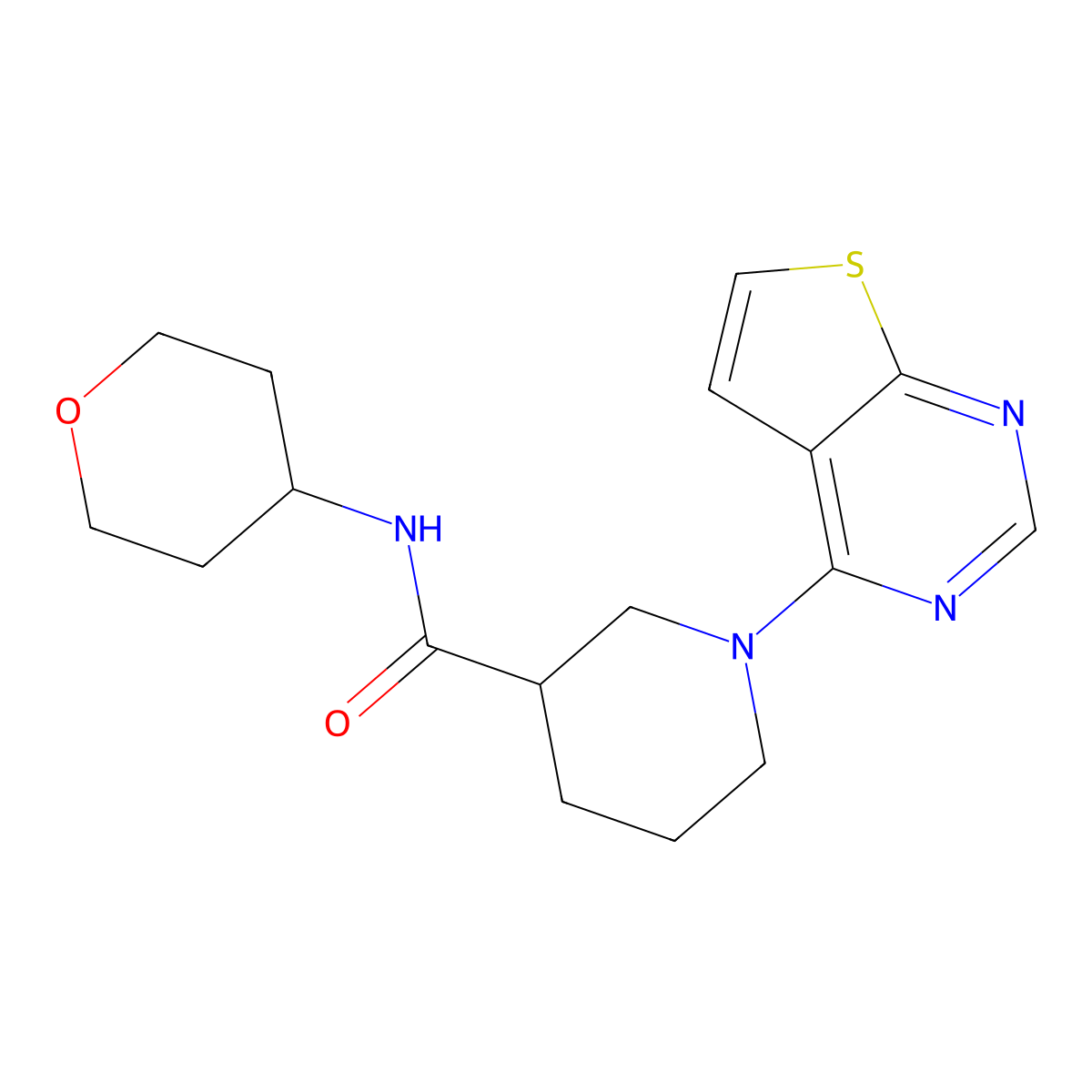 N-(oxan-4-yl)-1-{thieno[2,3-d]pyrimidin-4-yl}piperidine-3-carboxamide molecular structure, CAS 2451613-30-0