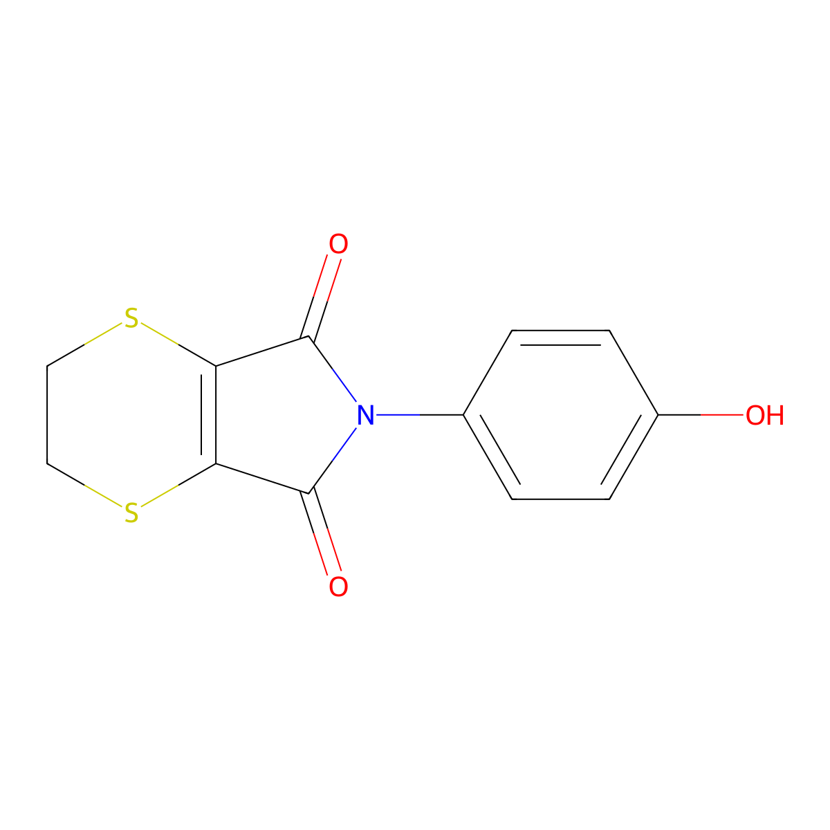 5H-1,4-Dithiino(2,3-c)pyrrole-5,7(6H)-dione, 2,3-dihydro-6-(4-hydroxyphenyl)- molecular structure, CAS 24519-41-3