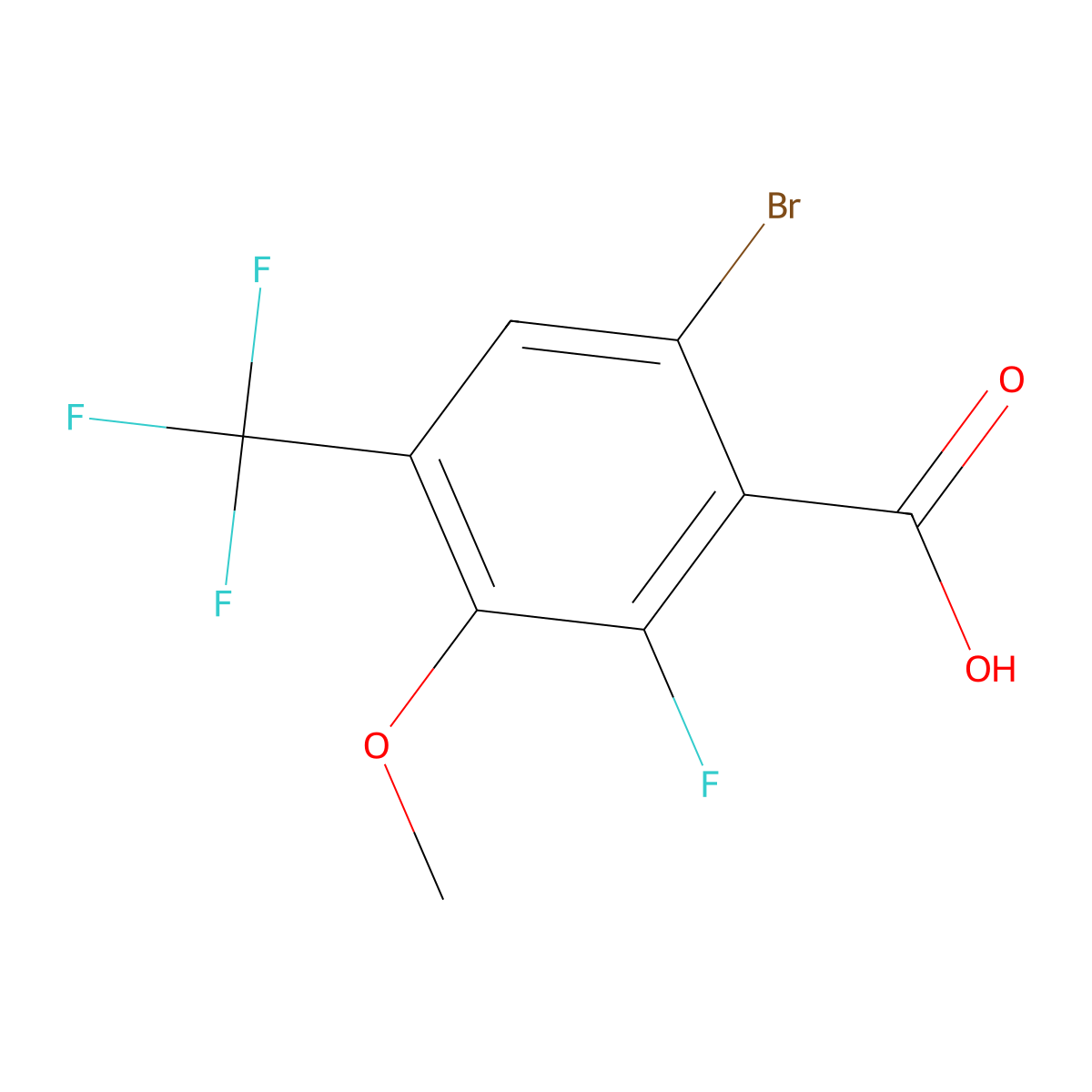 6-Bromo-2-fluoro-3-methoxy-4-(trifluoromethyl)benzoic acid molecular structure, CAS 2451907-24-5
