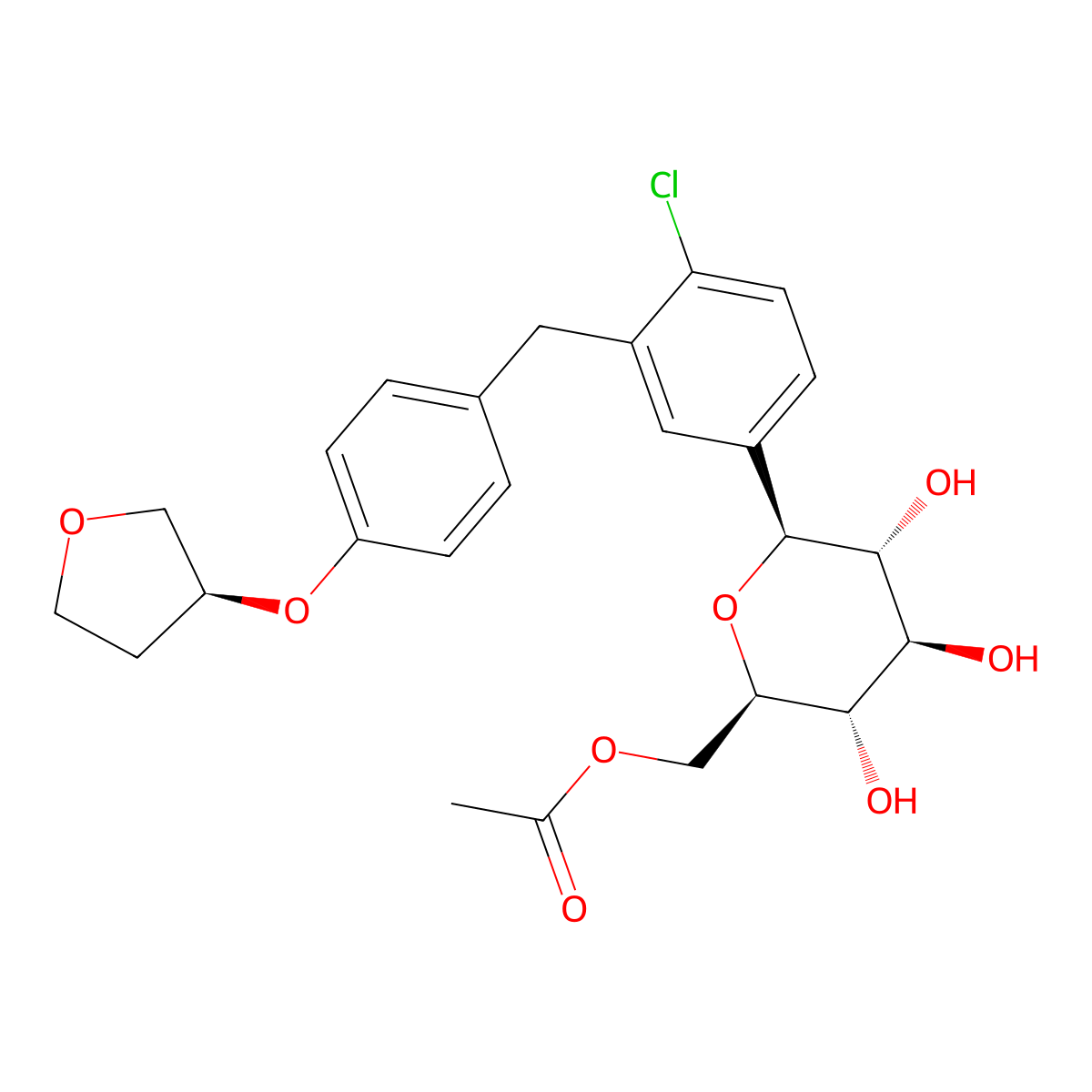 Empagliflozin acetate molecular structure, CAS 2452301-09-4