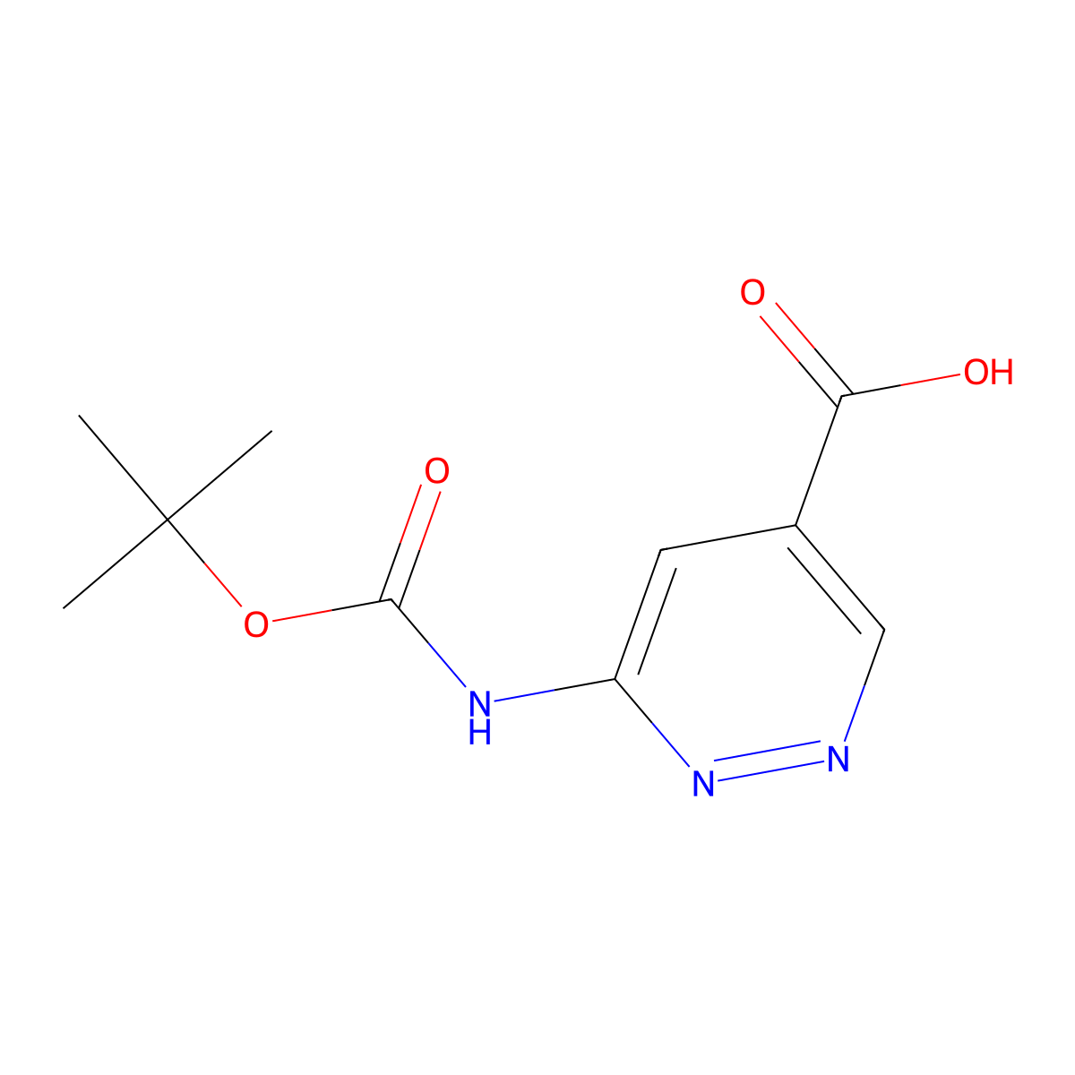 6-((Tert-butoxycarbonyl)amino)pyridazine-4-carboxylic acid molecular structure, CAS 2452465-21-1