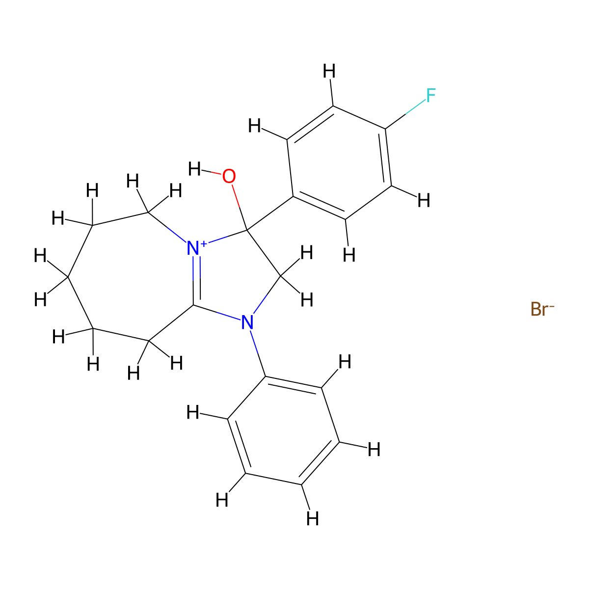 3-(4-fluorophenyl)-3-hydroxy-1-phenyl-2H,3H,5H,6H,7H,8H,9H-1lambda5-imidazo[1,2-a]azepin-1-ylium bromide molecular structure, CAS 2453292-14-1
