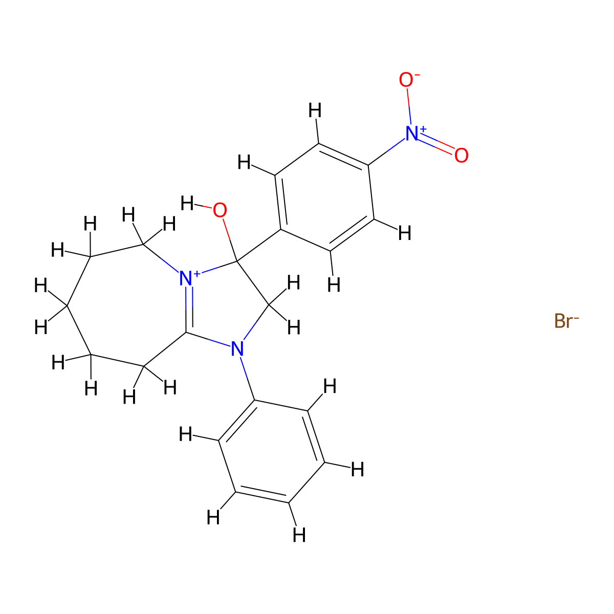 3-hydroxy-3-(4-nitrophenyl)-1-phenyl-2H,3H,5H,6H,7H,8H,9H-1lambda5-imidazo[1,2-a]azepin-1-ylium bromide molecular structure, CAS 2453292-15-2