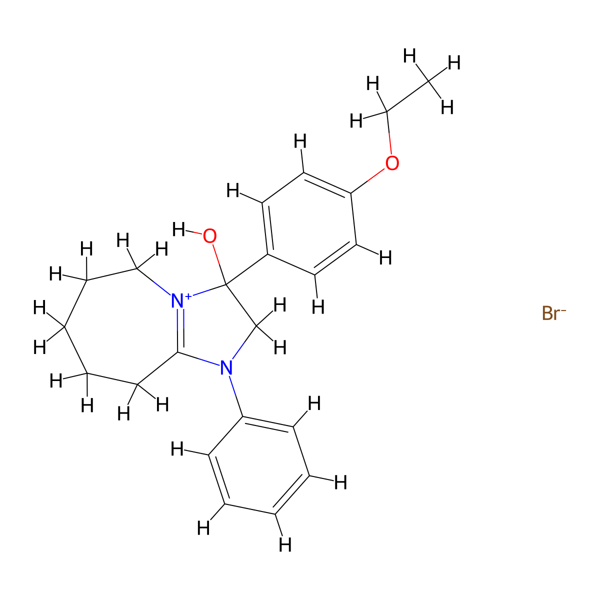 3-(4-ethoxyphenyl)-3-hydroxy-1-phenyl-2H,3H,5H,6H,7H,8H,9H-1lambda5-imidazo[1,2-a]azepin-1-ylium bromide molecular structure, CAS 2453292-16-3