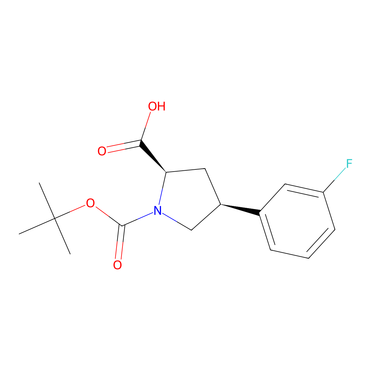 (2R,4S)-1-(tert-butoxycarbonyl)-4-(3-fluorophenyl)pyrrolidine-2-carboxylic acid molecular structure, CAS 2453296-79-0