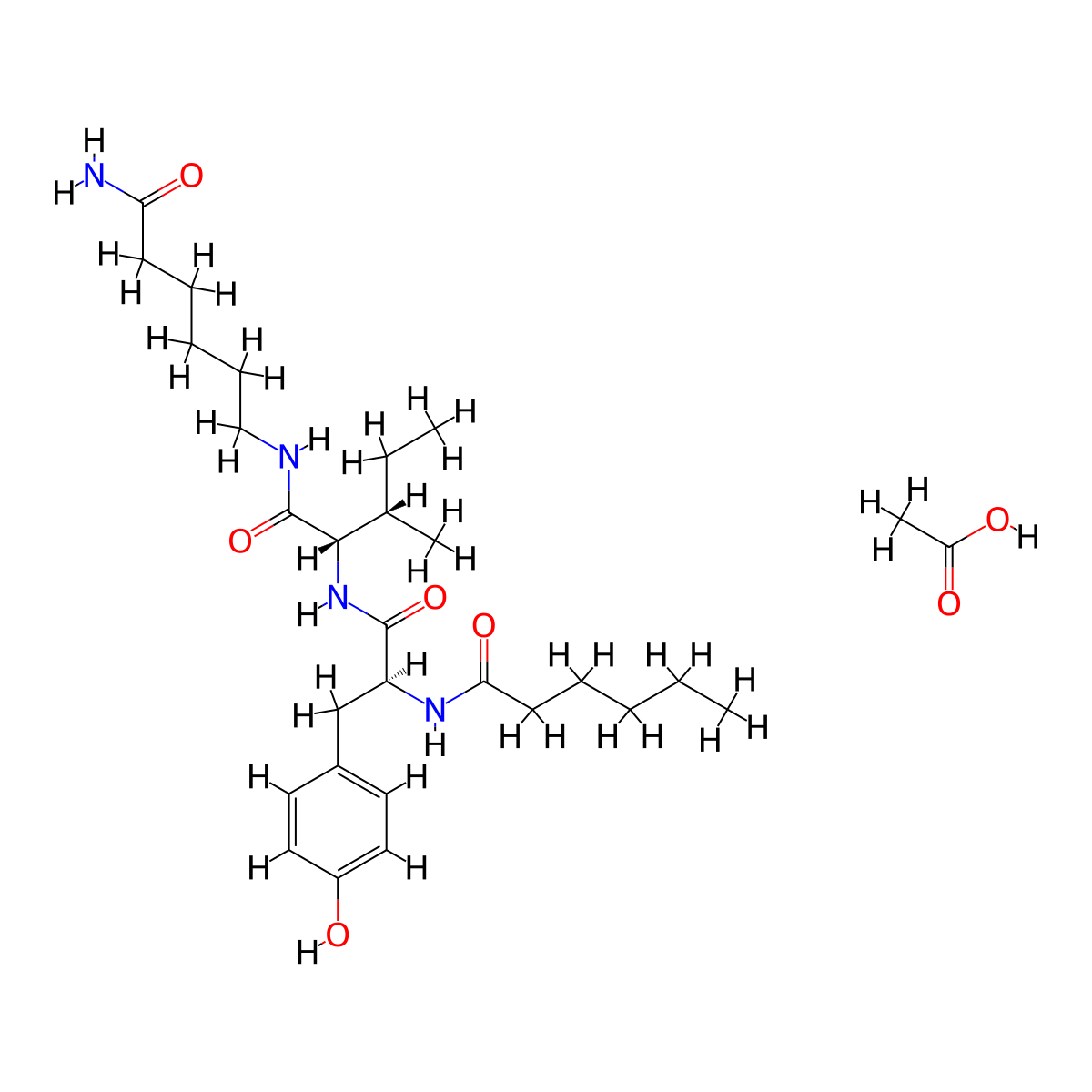 N-((S)-1-(((2S,3S)-1-((6-Amino-6-oxohexyl)amino)-3-methyl-1-oxopentan-2-yl)amino)-3-(4-hydroxyphenyl)-1-oxopropan-2-yl)hexanamide acetate molecular structure, CAS 2453297-24-8