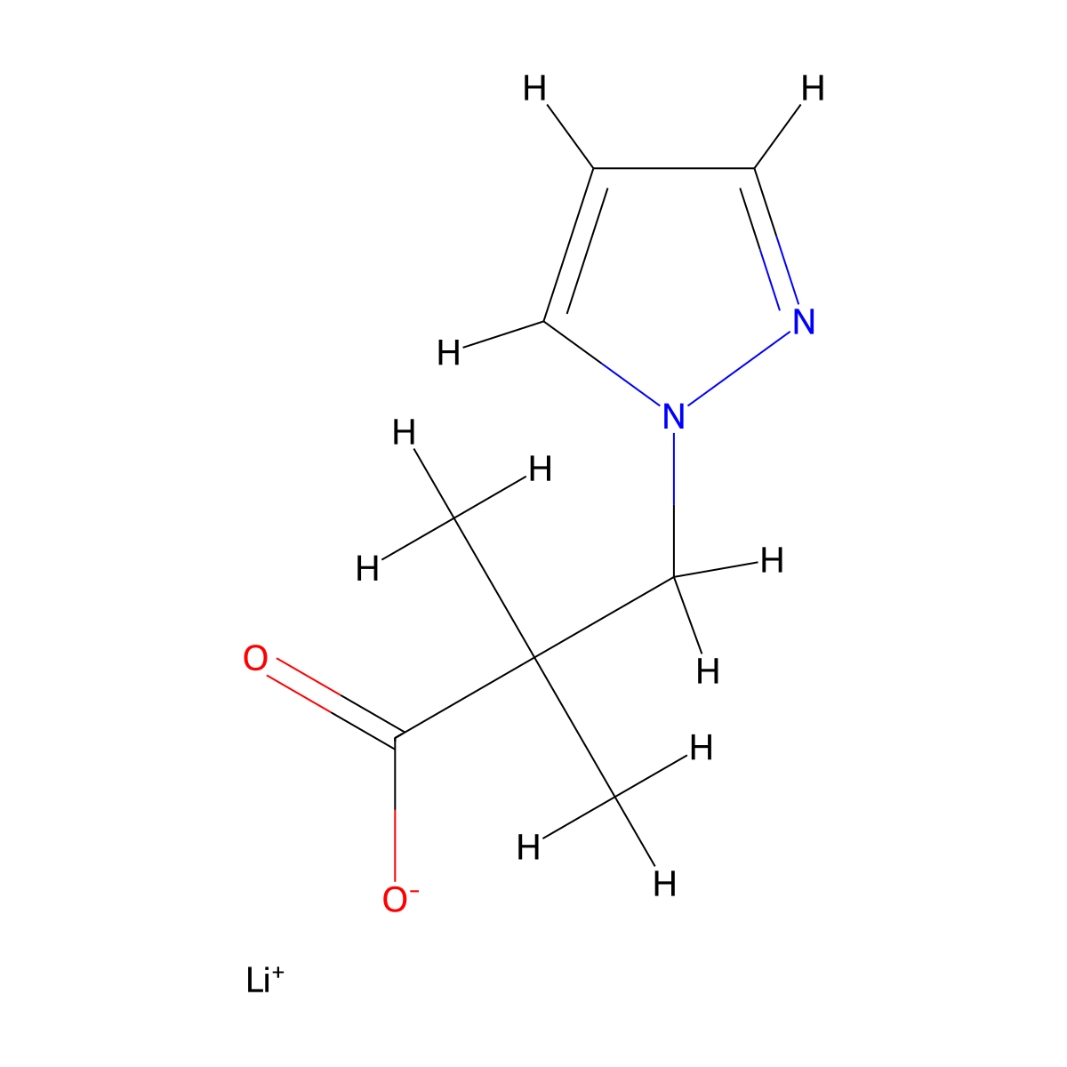 lithium 2,2-dimethyl-3-(1H-pyrazol-1-yl)propanoate molecular structure, CAS 2453323-19-6