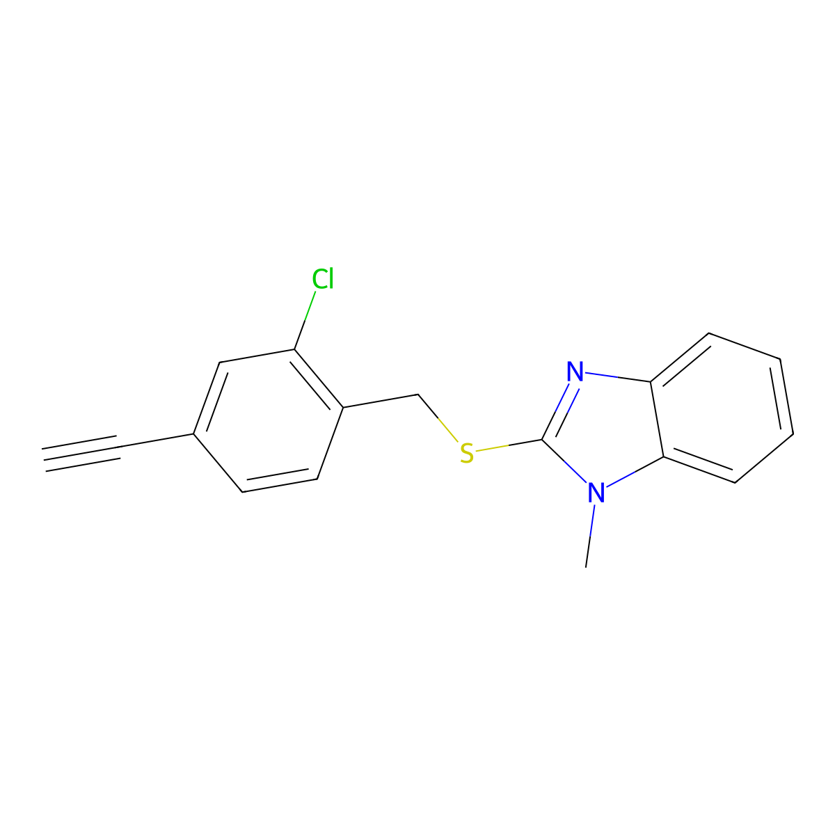 2-[(2-Chloro-4-ethynylbenzyl)sulfanyl]-1-methyl-1H-benzimidazole molecular structure, CAS 2453323-86-7