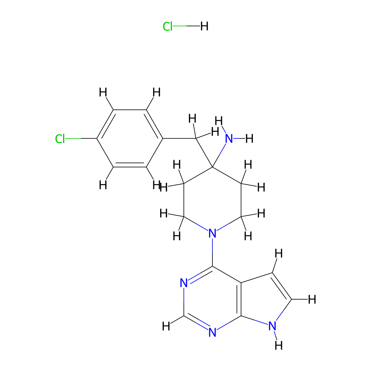4-(4-Chlorobenzyl)-1-(7H-pyrrolo[2,3-d]pyrimidin-4-yl)piperidin-4-amine hydrochloride molecular structure, CAS 2453324-32-6