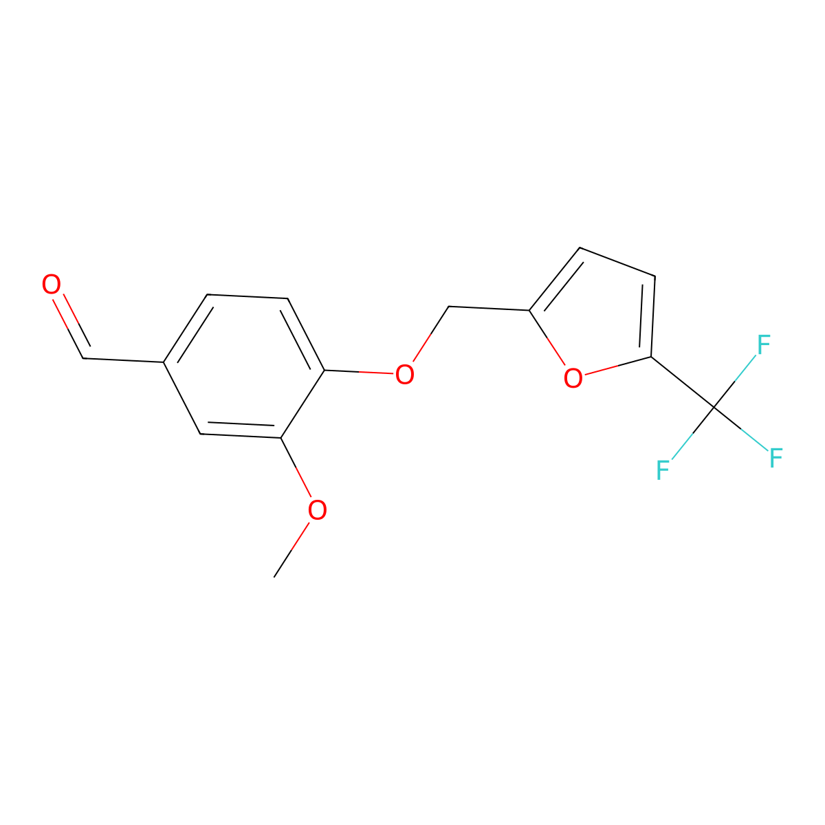 3-Methoxy-4-((5-(trifluoromethyl)furan-2-yl)methoxy)benzaldehyde molecular structure, CAS 2453324-44-0