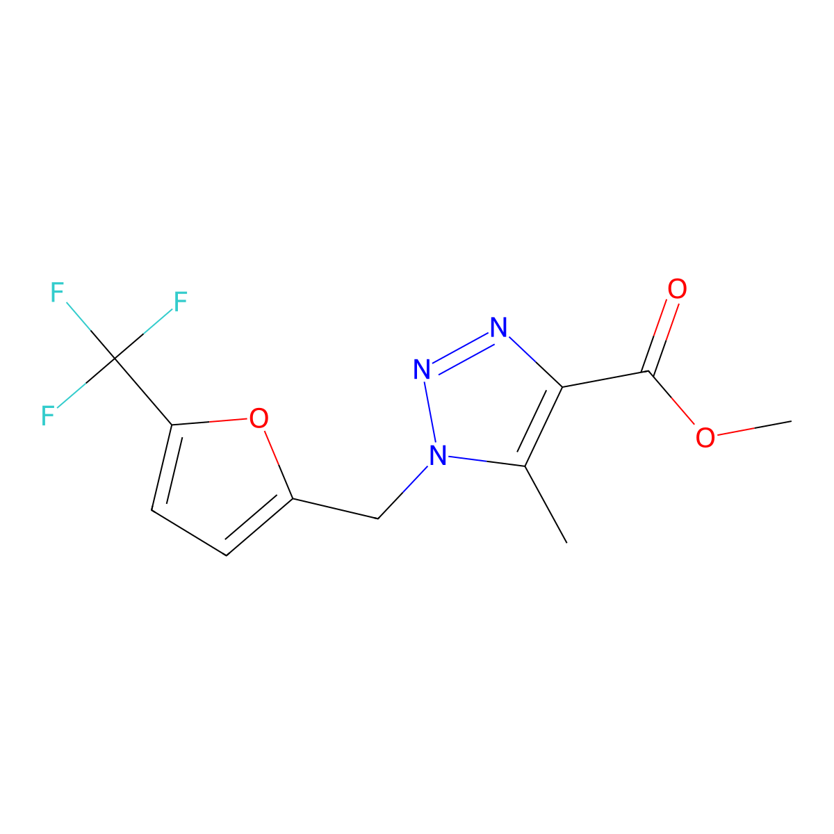 methyl 5-methyl-1-{[5-(trifluoromethyl)furan-2-yl]methyl}-1H-1,2,3-triazole-4-carboxylate molecular structure, CAS 2453324-59-7
