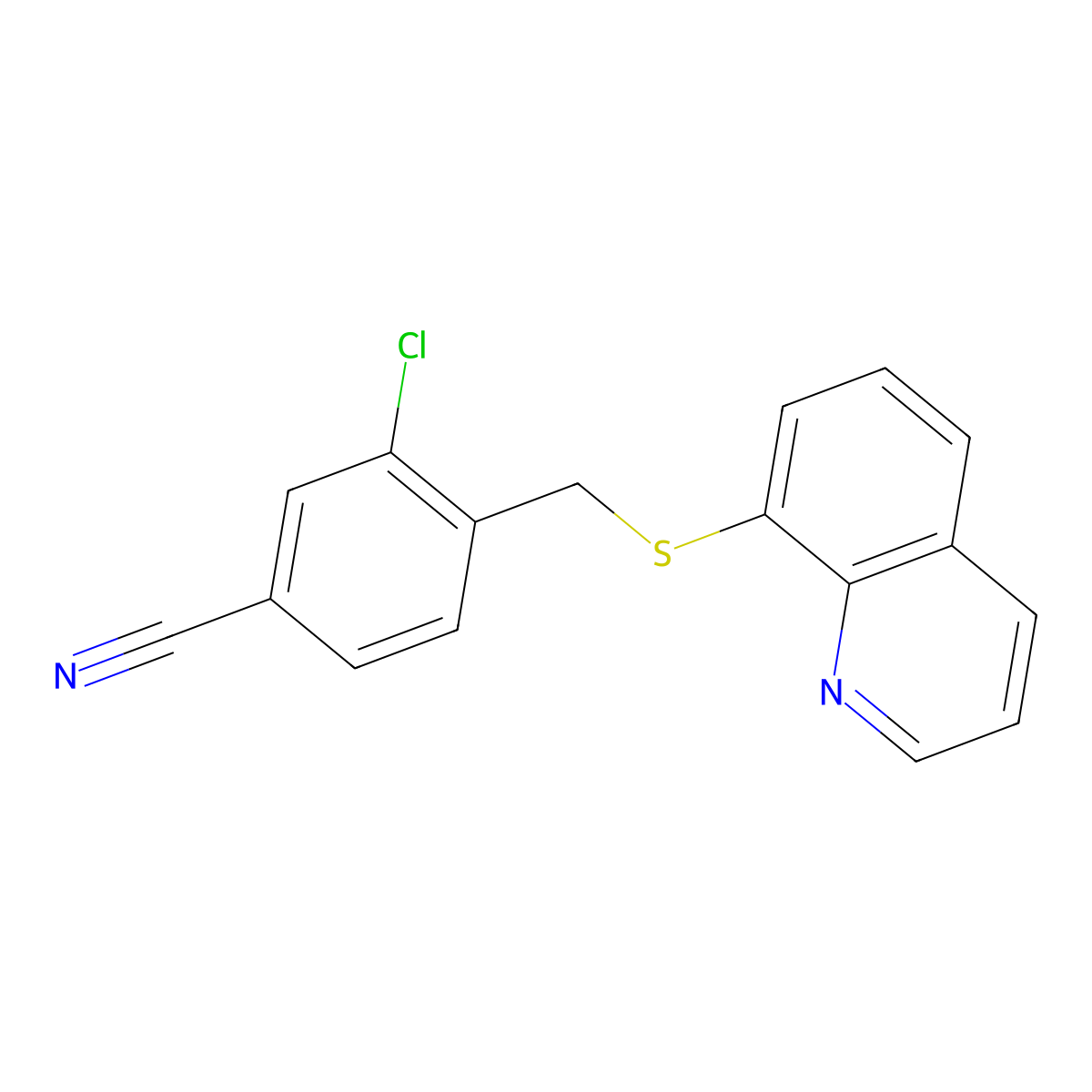 3-Chloro-4-[(8-quinolinylsulfanyl)methyl]benzonitrile molecular structure, CAS 2453324-95-1