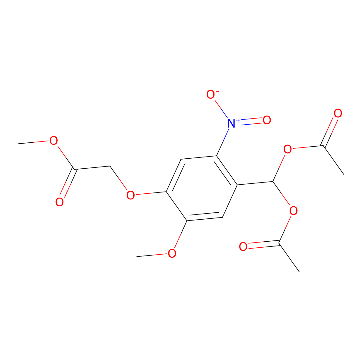Methyl 2-{4-[bis(acetyloxy)methyl]-2-methoxy-5-nitrophenoxy}acetate molecular structure, CAS 2453325-28-3