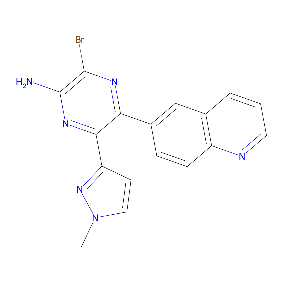 3-bromo-6-(1-methyl-1H-pyrazol-3-yl)-5-(quinolin-6-yl)pyrazin-2-amine molecular structure, CAS 2454052-96-9
