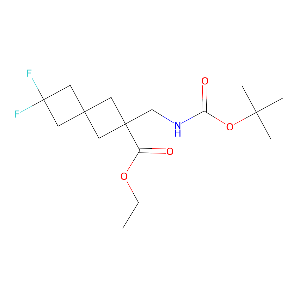Ethyl 2-(((tert-Butoxycarbonyl)amino)methyl)-6,6-difluorospiro[3.3]heptane-2-carboxylate molecular structure, CAS 2454202-22-1