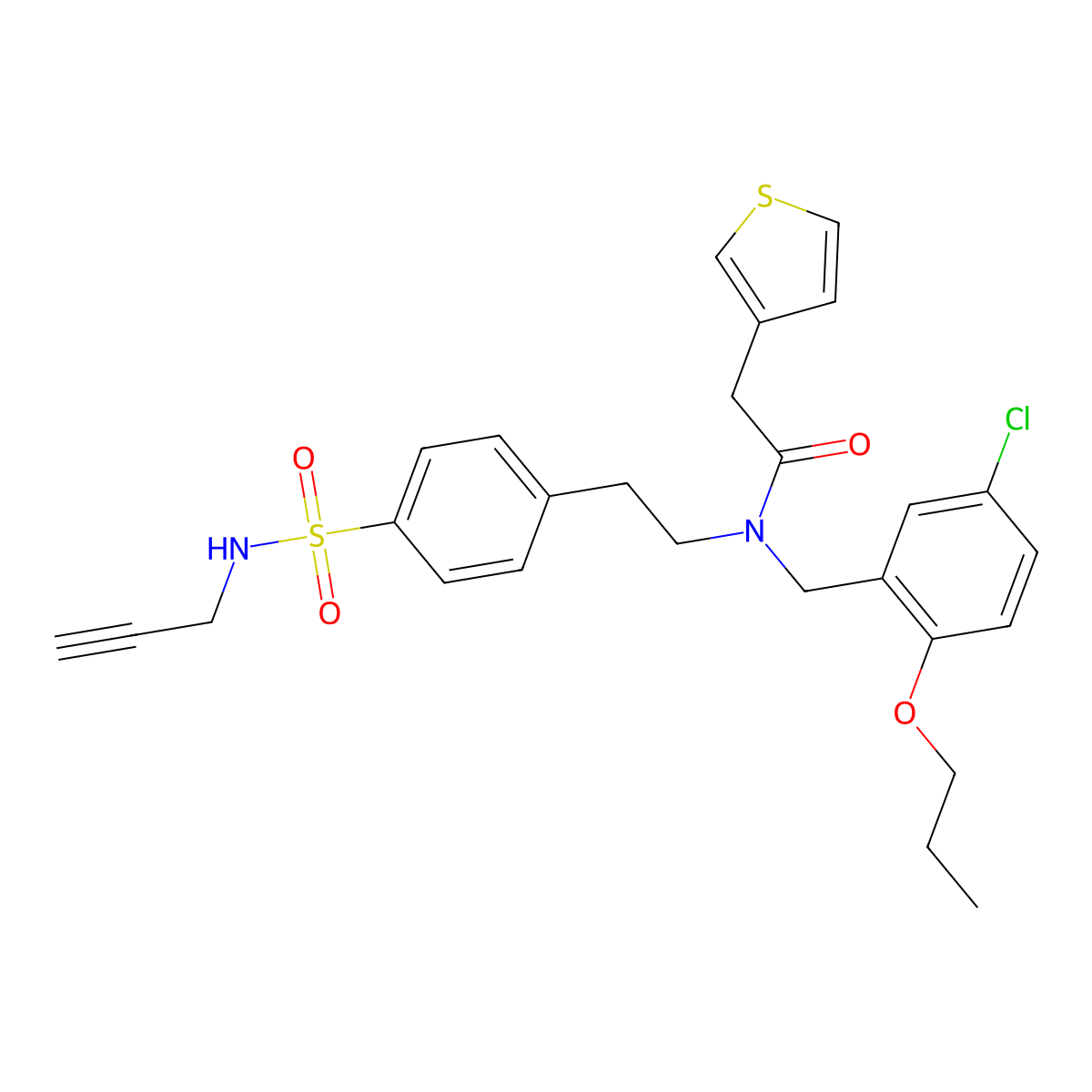N-[(5-chloro-2-propoxyphenyl)methyl]-N-[2-[4-(prop-2-ynylsulfamoyl)phenyl]ethyl]-2-thiophen-3-ylacetamide molecular structure, CAS 2454246-18-3