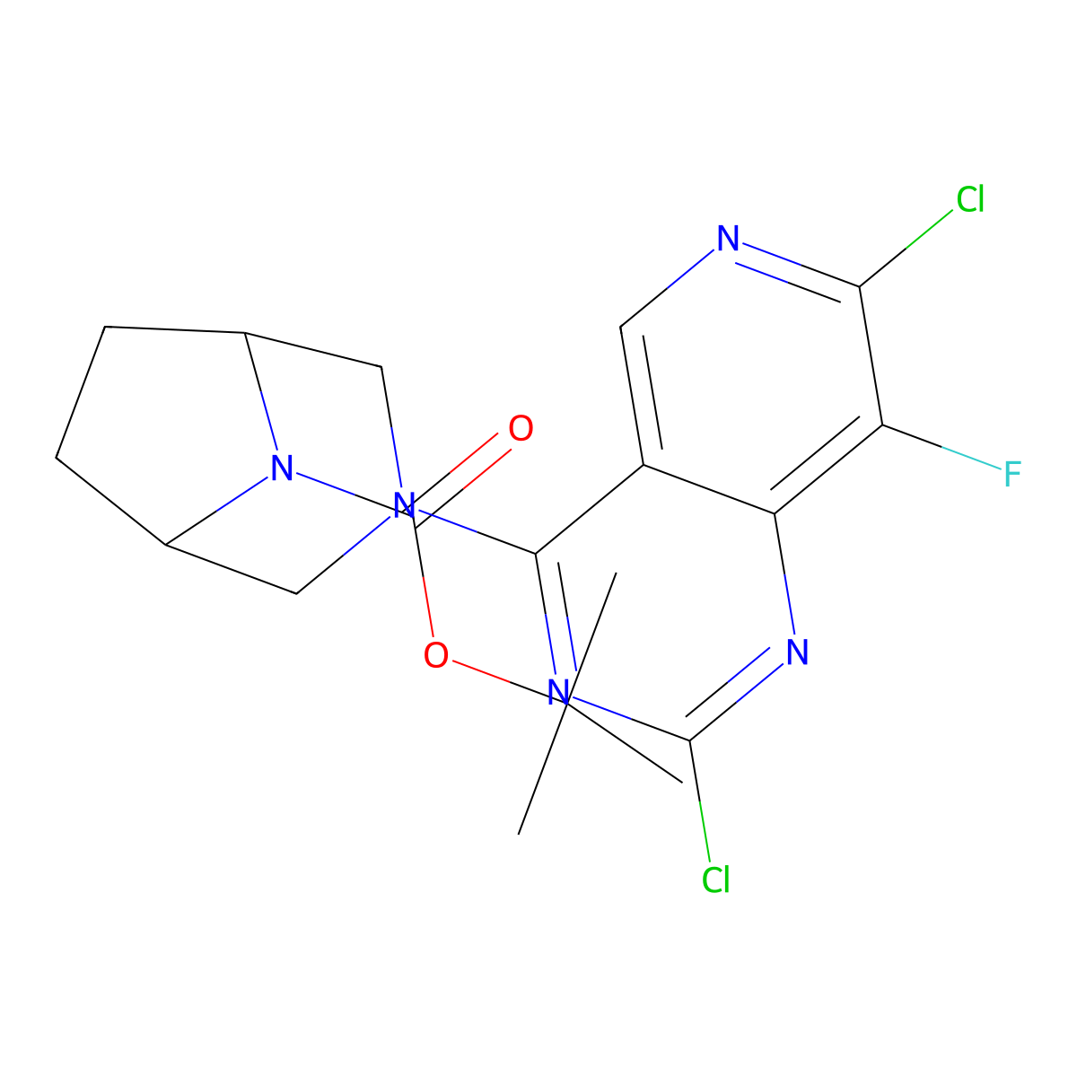 Tert-butyl 3-(2,7-dichloro-8-fluoropyrido[4,3-D]pyrimidin-4-YL)-3,8-diazabicyclo[3.2.1]octane-8-carboxylate molecular structure, CAS 2454397-98-7