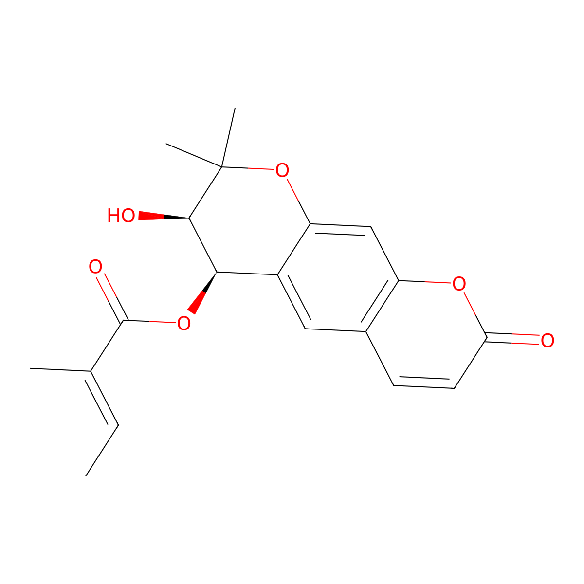 [(3R,4R)-3-hydroxy-2,2-dimethyl-8-oxo-3,4-dihydropyrano[3,2-g]chromen-4-yl] 2-methylbut-2-enoate molecular structure, CAS 245446-61-1