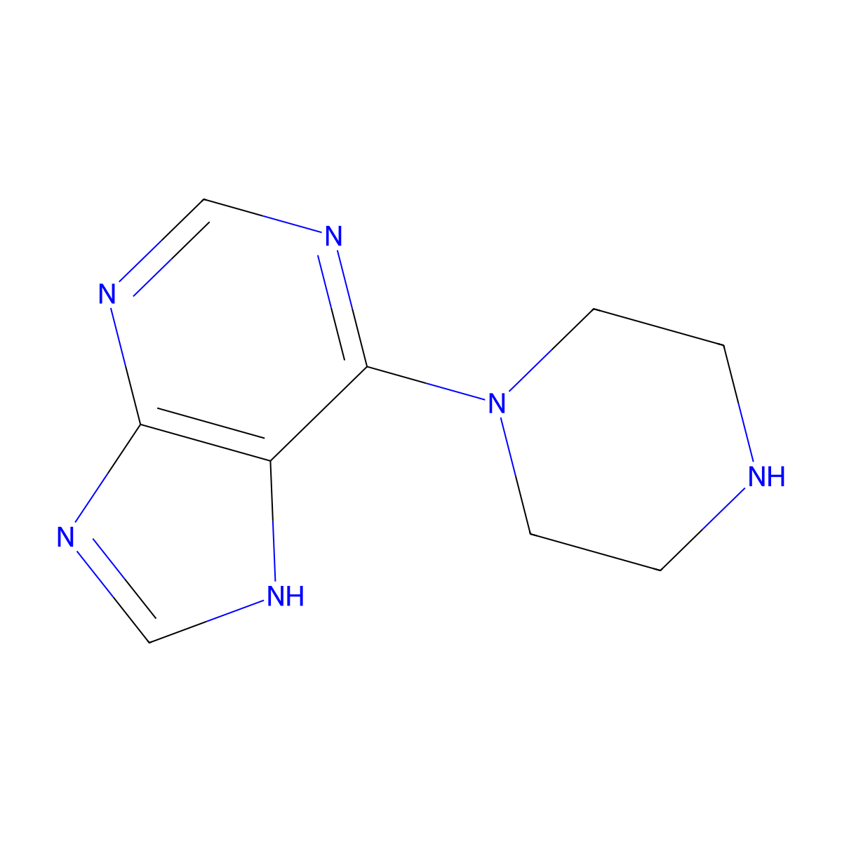 6-(piperazin-1-yl)-9H-purine molecular structure, CAS 245449-95-0