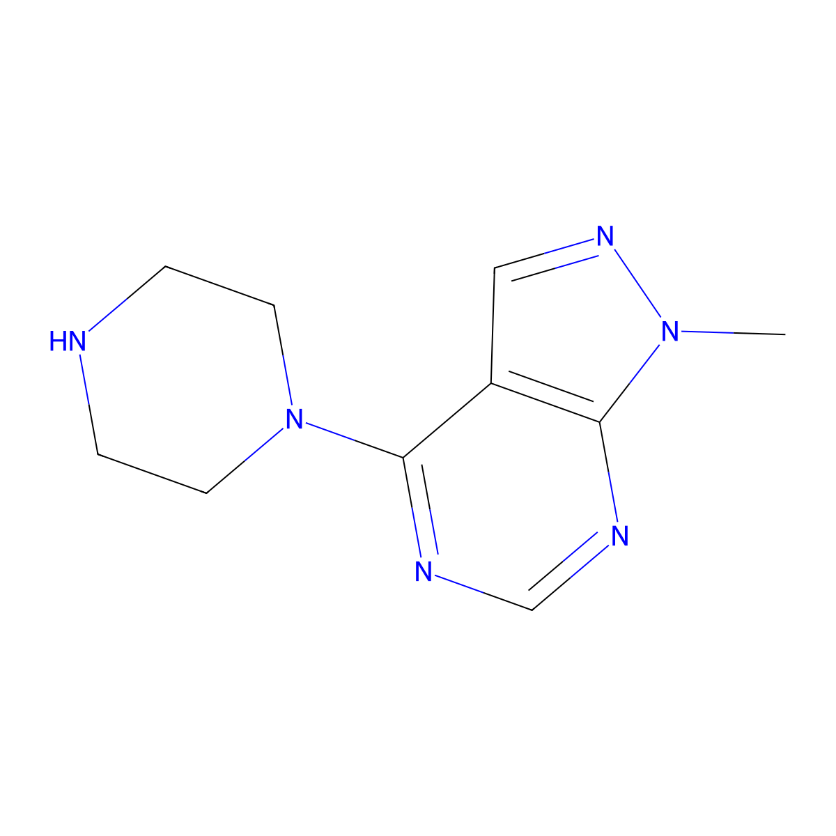 1-(1-methyl-1H-pyrazolo(3,4-d)pyrimidin-4-yl)piperazine molecular structure, CAS 245449-97-2