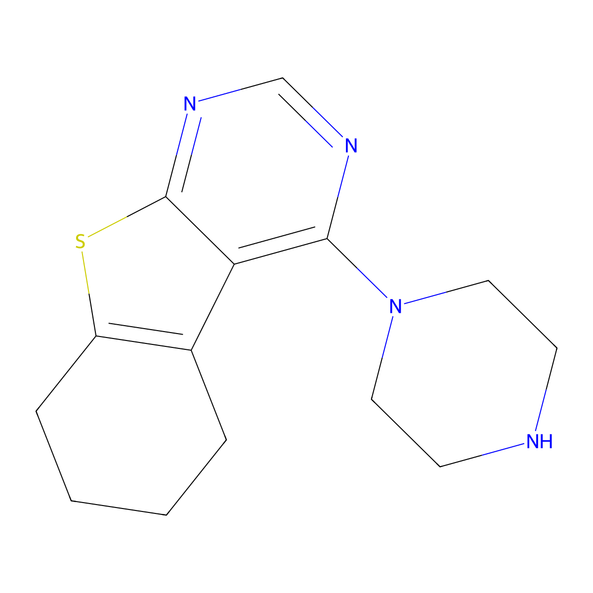 5,6,7,8-Tetrahydro-4-(1-piperazinyl)(1)benzothieno(2,3-d)pyrimidine molecular structure, CAS 245449-99-4