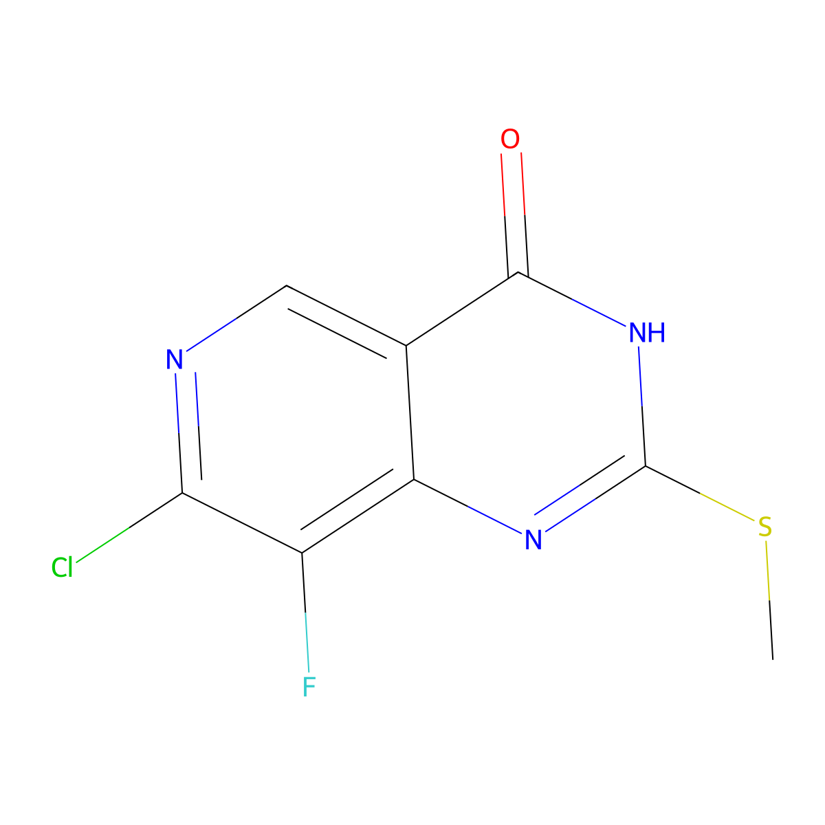 7-Chloro-8-fluoro-2-(methylthio)pyrido[4,3-d]pyrimidin-4(3H)-one molecular structure, CAS 2454491-18-8