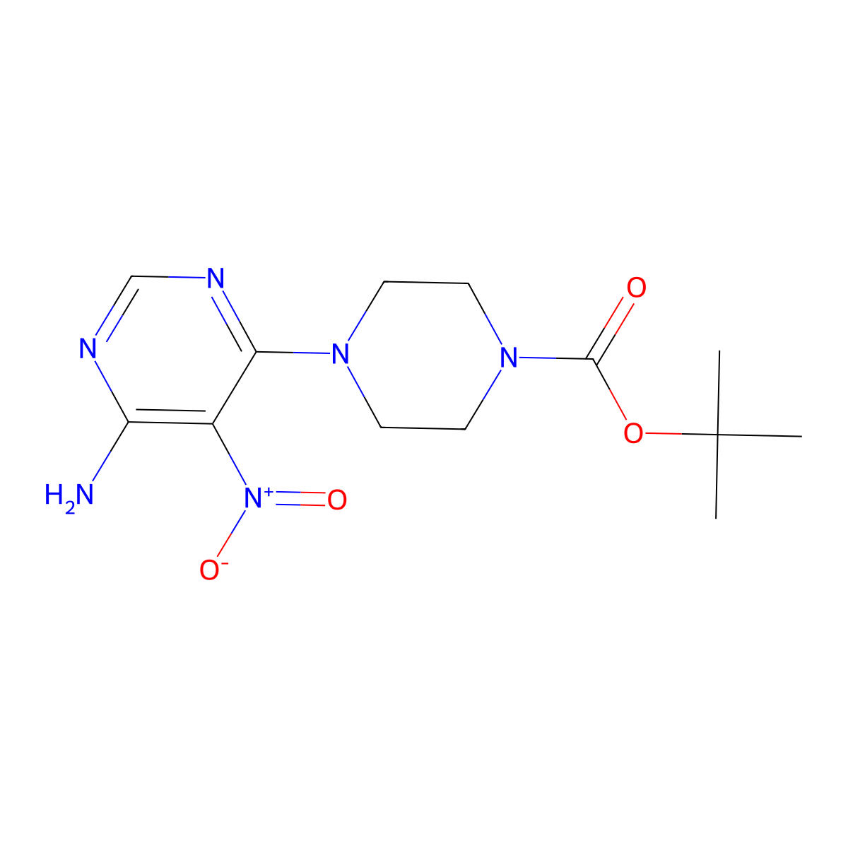 Tert-butyl 4-(6-amino-5-nitropyrimidin-4-yl)piperazine-1-carboxylate molecular structure, CAS 245450-04-8