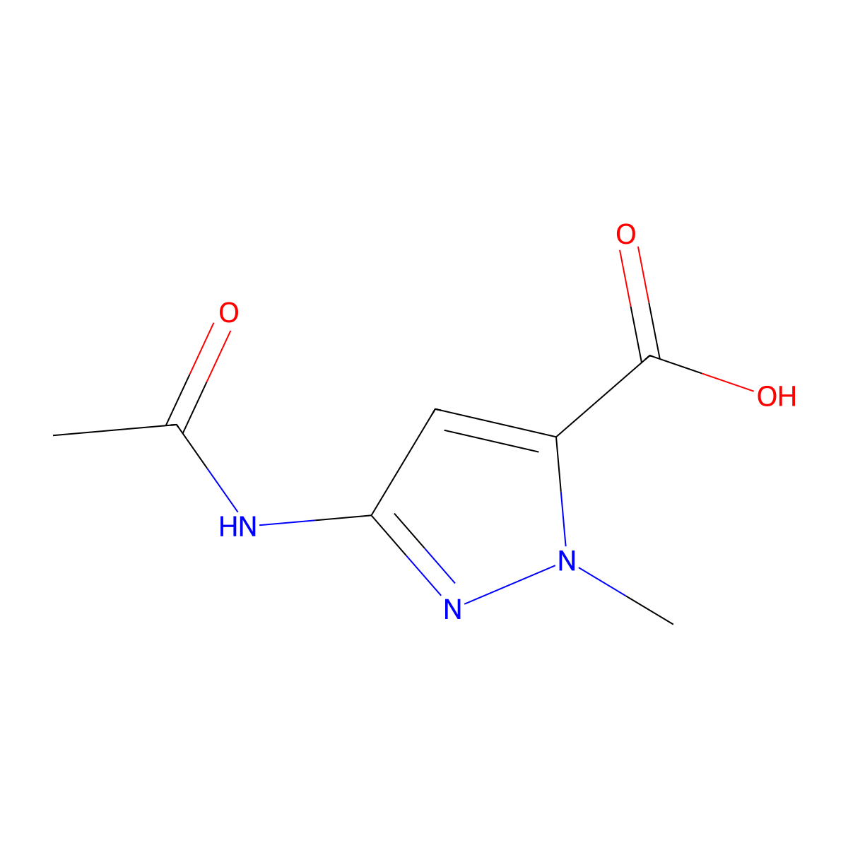 3-acetamido-1-methyl-1H-pyrazole-5-carboxylic acid molecular structure, CAS 245467-36-1