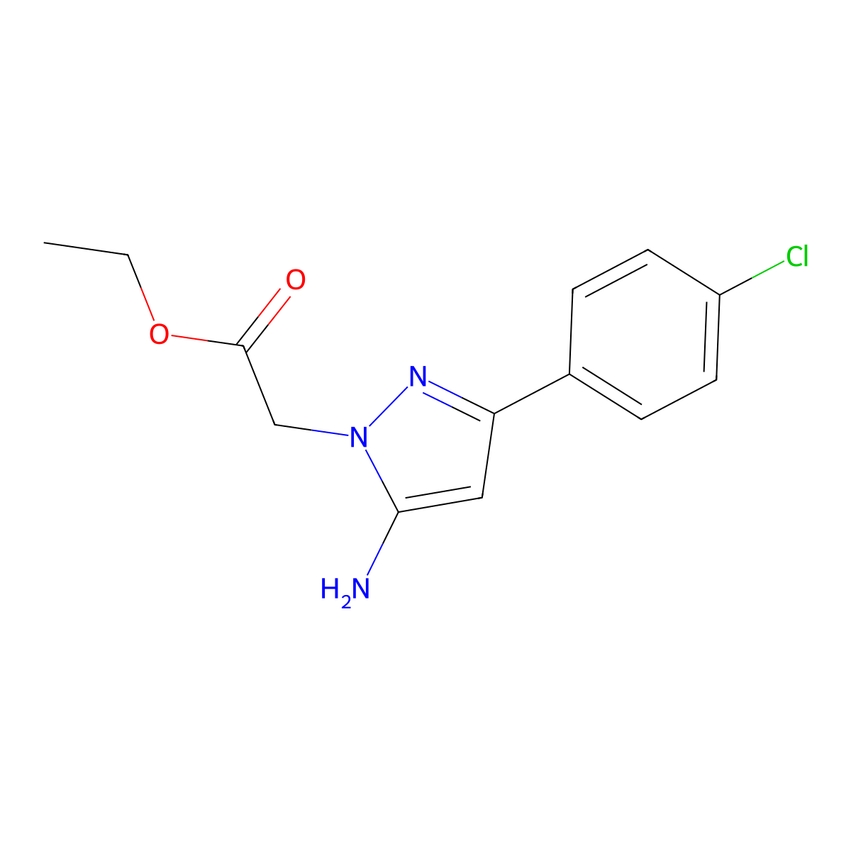 [5-Amino-3-(4-chloro-phenyl)-pyrazol-1-yl]-acetic acid ethyl ester molecular structure, CAS 245556-54-1