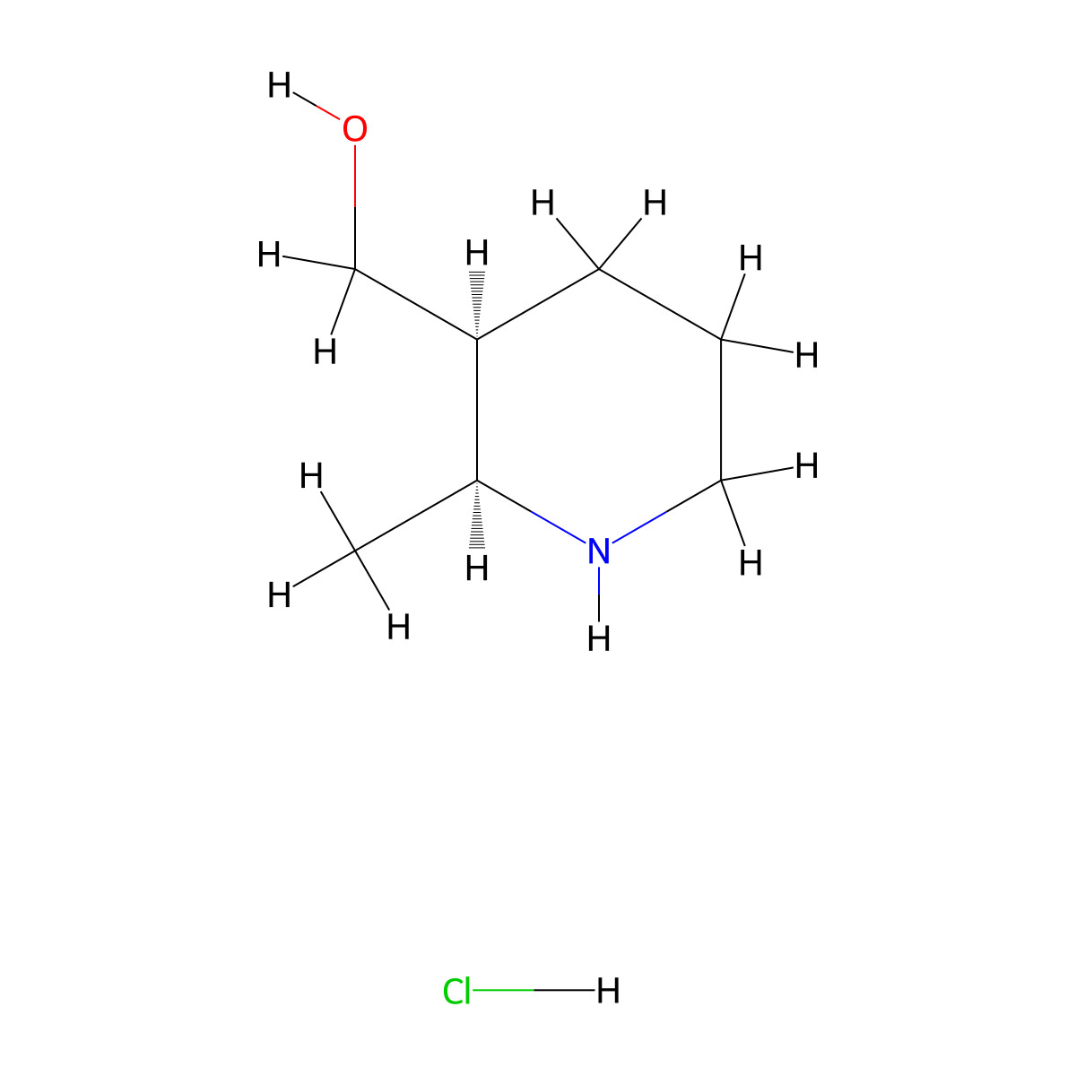 rac-[(2R,3R)-2-methylpiperidin-3-yl]methanol hydrochloride, cis molecular structure, CAS 2455600-62-9