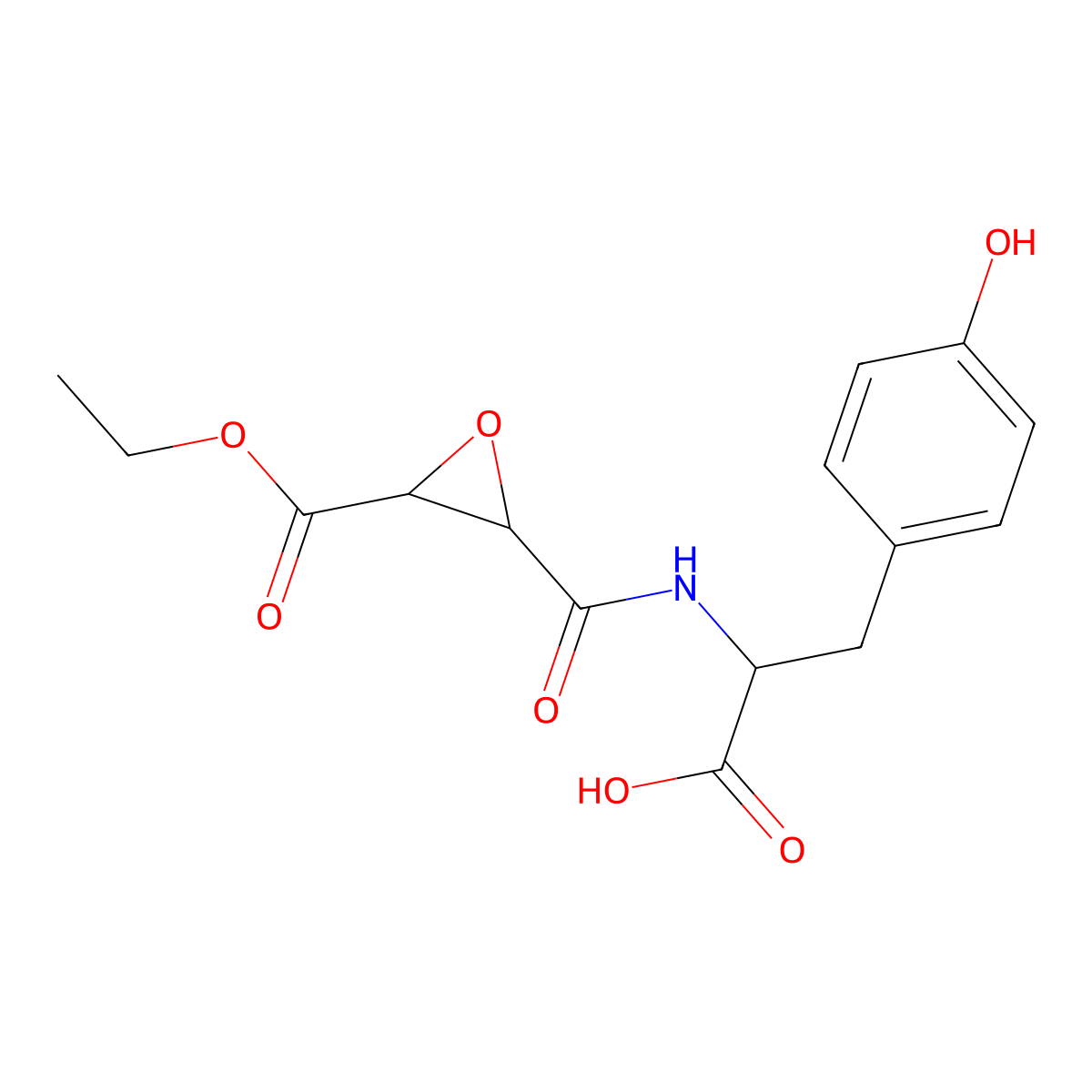 (2S)-2-[[(2S,3S)-3-ethoxycarbonyloxirane-2-carbonyl]amino]-3-(4-hydroxyphenyl)propanoic acid molecular structure, CAS 245660-13-3
