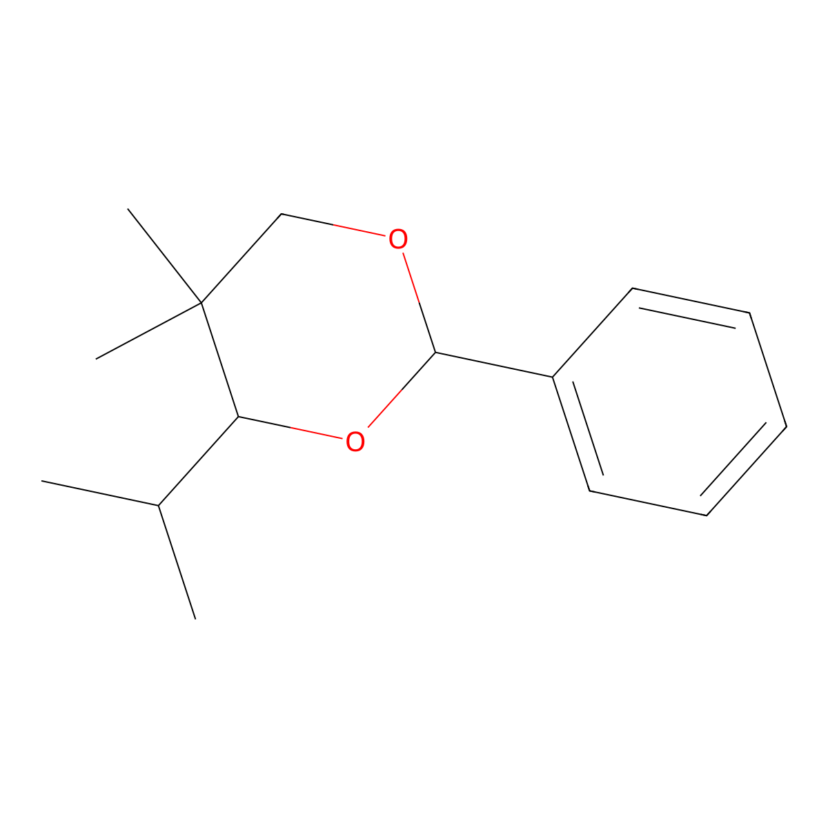 1,3-Dioxane, 5,5-dimethyl-4-(1-methylethyl)-2-phenyl- molecular structure, CAS 24571-18-4