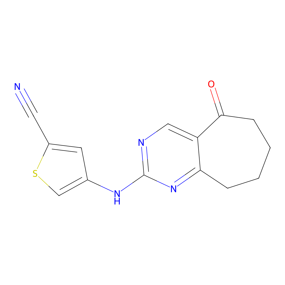 4-((5-Oxo-6,7,8,9-tetrahydro-5H-cyclohepta[d]pyrimidin-2-yl)amino)thiophene-2-carbonitrile molecular structure, CAS 2457232-14-1