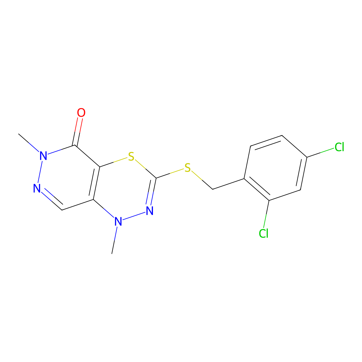 3-[(2,4-Dichlorophenyl)methylsulfanyl]-1,6-dimethylpyridazino[4,5-e][1,3,4]thiadiazin-5-one molecular structure, CAS 245728-44-3