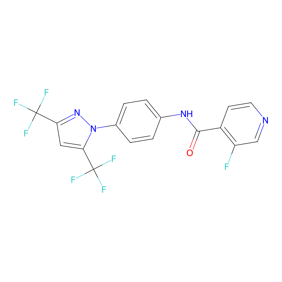 N-(4-(3,5-Bis(trifluoromethyl)-1H-pyrazol-1-yl)phenyl)-3-fluoroisonicotinamide molecular structure, CAS 245747-08-4