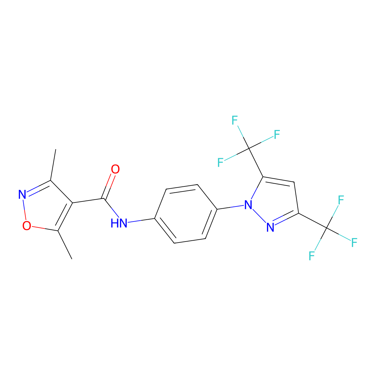 N-[4-[3,5-bis(trifluoromethyl)pyrazol-1-yl]phenyl]-3,5-dimethyl-1,2-oxazole-4-carboxamide molecular structure, CAS 245747-10-8