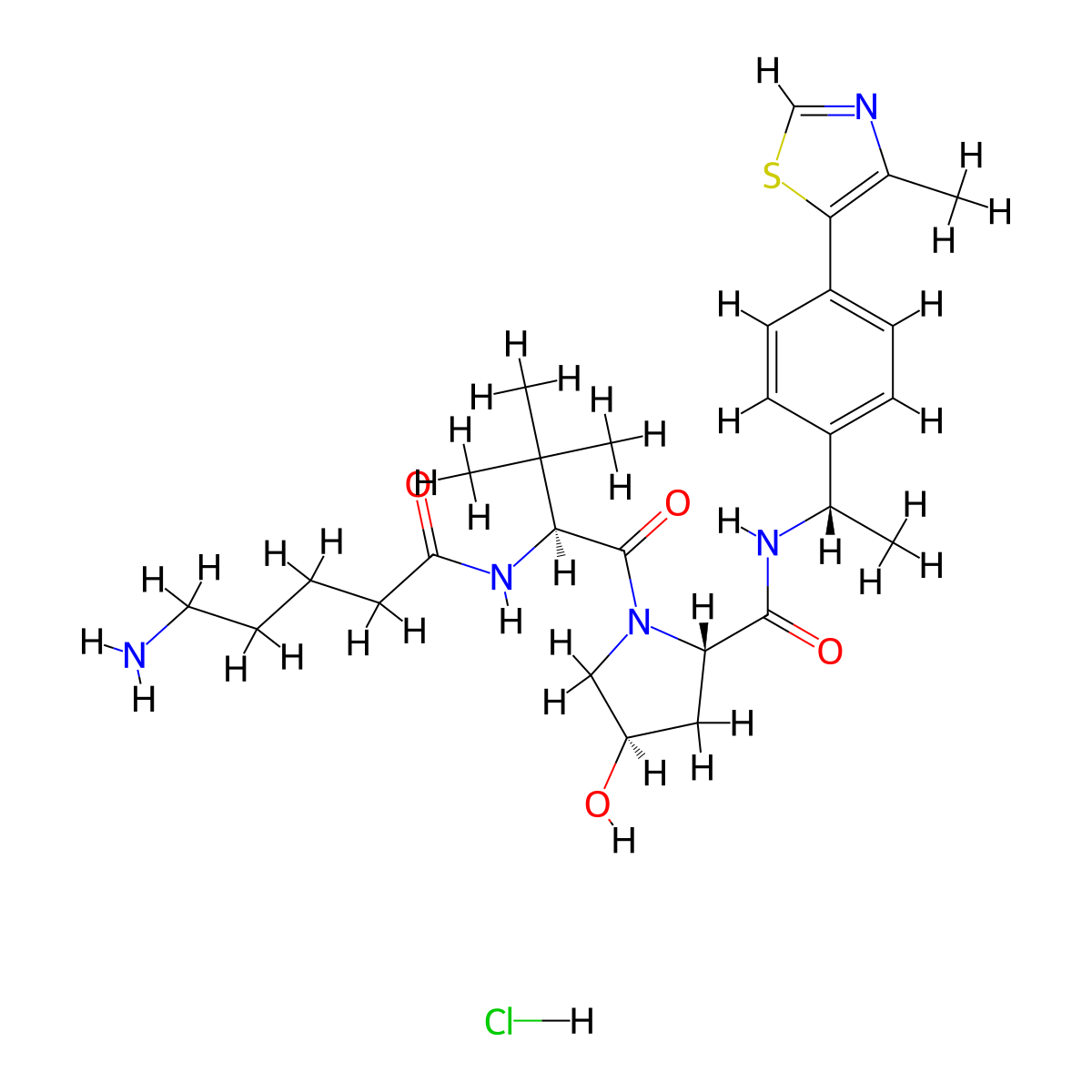 (2S,4R)-1-[(2S)-2-(5-Aminopentanoylamino)-3,3-dimethyl-butanoyl]-4-hydroxy-N-[(1S)-1-[4-(4-methylthiaZol-5-yl)phenyl]ethyl]pyrrolidine-2-carboxamide hydrochloride molecular structure, CAS 2458219-89-9