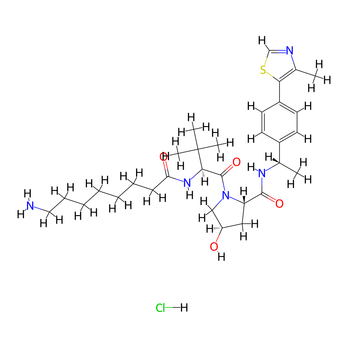 (2S,4R)-1-((S)-2-(8-Aminooctanamido)-3,3-dimethylbutanoyl)-4-hydroxy-N-((S)-1-(4-(4-methylthiazol-5-YL)phenyl)ethyl)pyrrolidine-2-carboxamide hydrochloride molecular structure, CAS 2458219-92-4