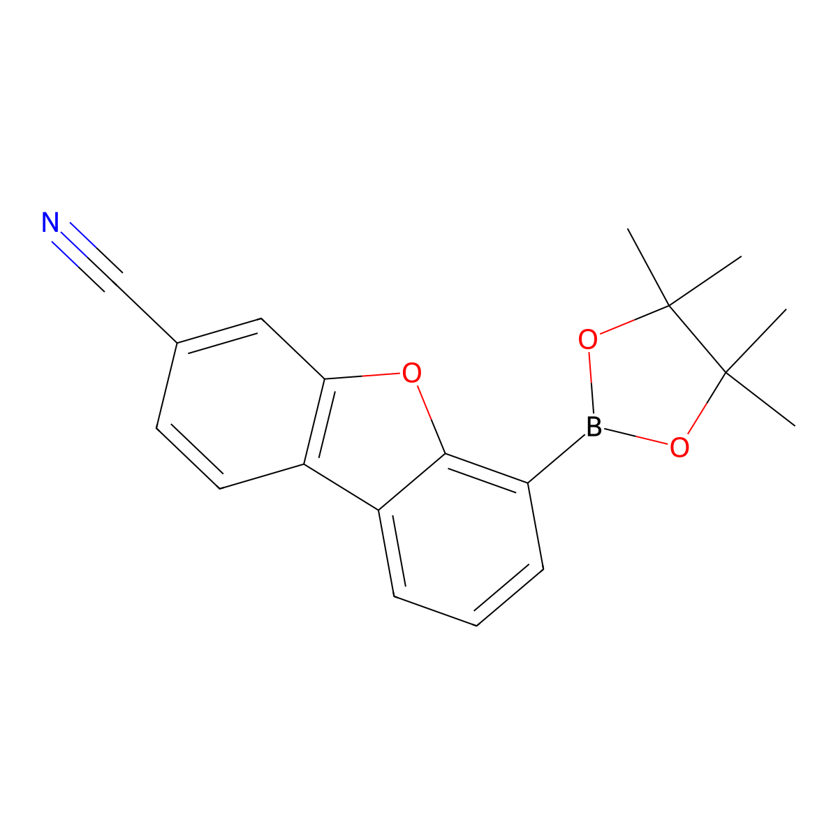 6-(4,4,5,5-Tetramethyl-1,3,2-dioxaborolan-2-YL)-3-dibenzofurancarbonitrile molecular structure, CAS 2458817-56-4