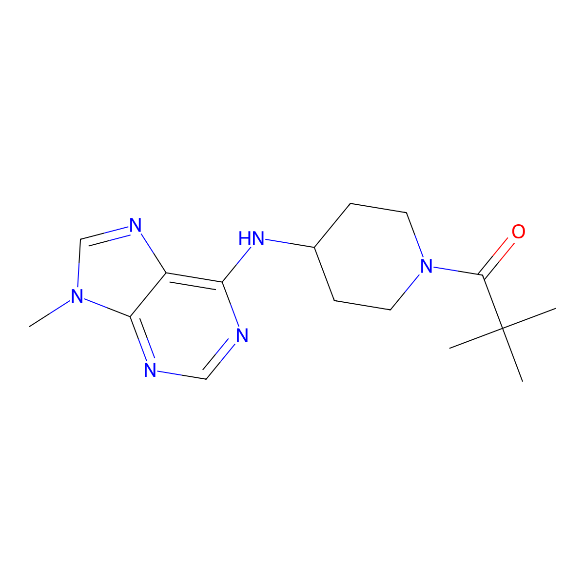 2,2-dimethyl-1-{4-[(9-methyl-9H-purin-6-yl)amino]piperidin-1-yl}propan-1-one molecular structure, CAS 2459462-99-6