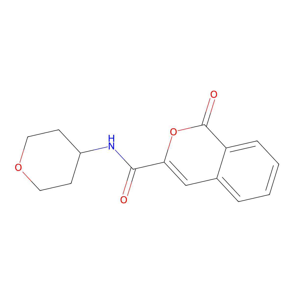 N-(oxan-4-yl)-1-oxo-1H-isochromene-3-carboxamide molecular structure, CAS 2459587-74-5