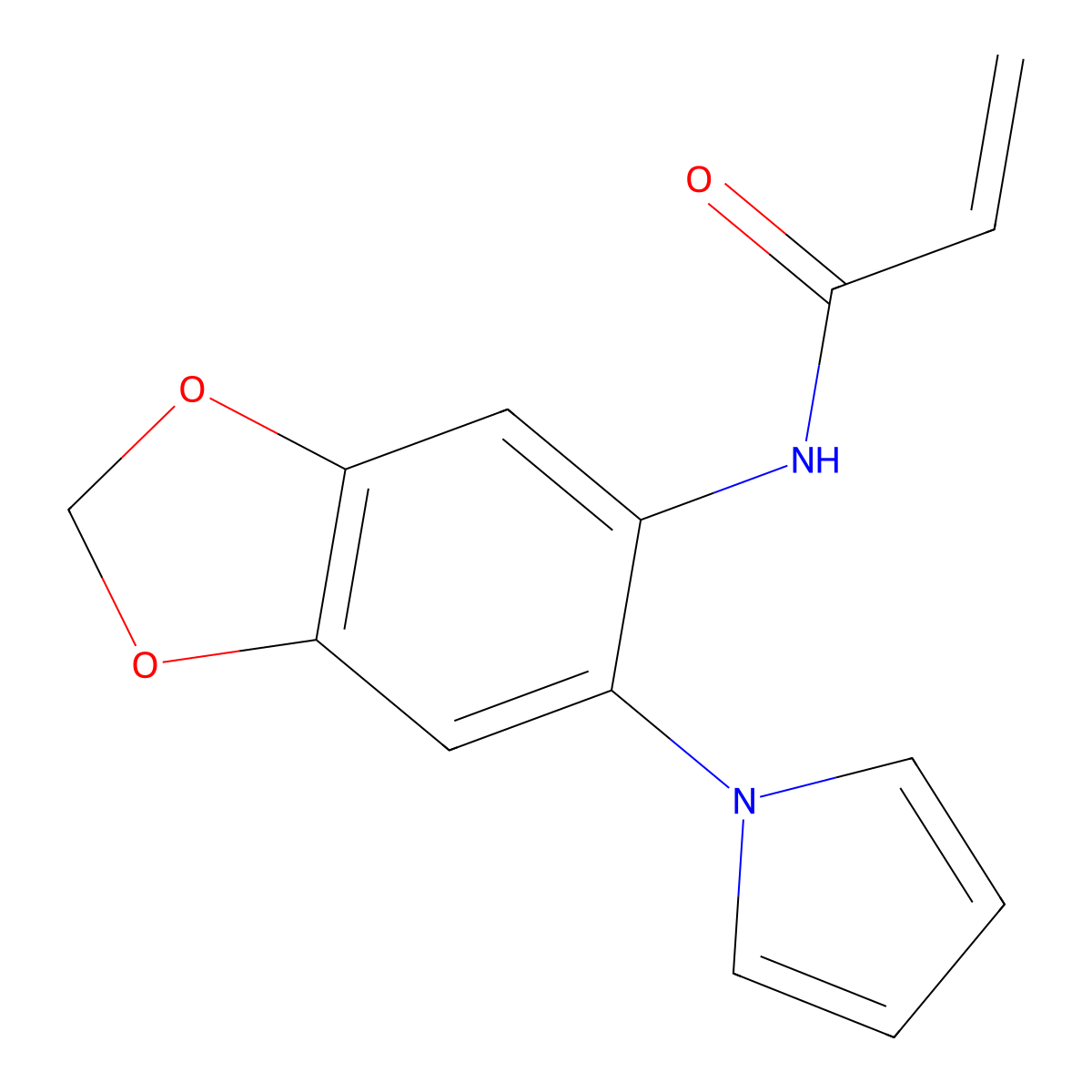 N-[6-(1H-pyrrol-1-yl)-2H-1,3-benzodioxol-5-yl]prop-2-enamide molecular structure, CAS 2459725-71-2