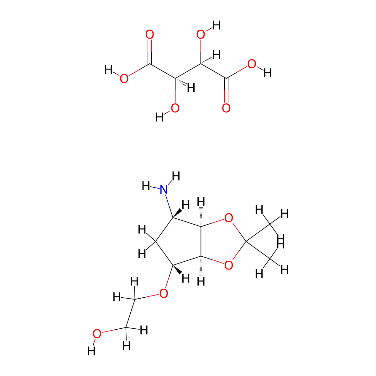 2-(((3aS,4R,6S,6aR)-6-amino-2,2-dimethyltetrahydro-3aH-cyclopenta[d][1,3]dioxol-4-yl)oxy)ethanol (2R,3R)-2,3-dihydroxysuccinate molecular structure, CAS 2459945-85-6