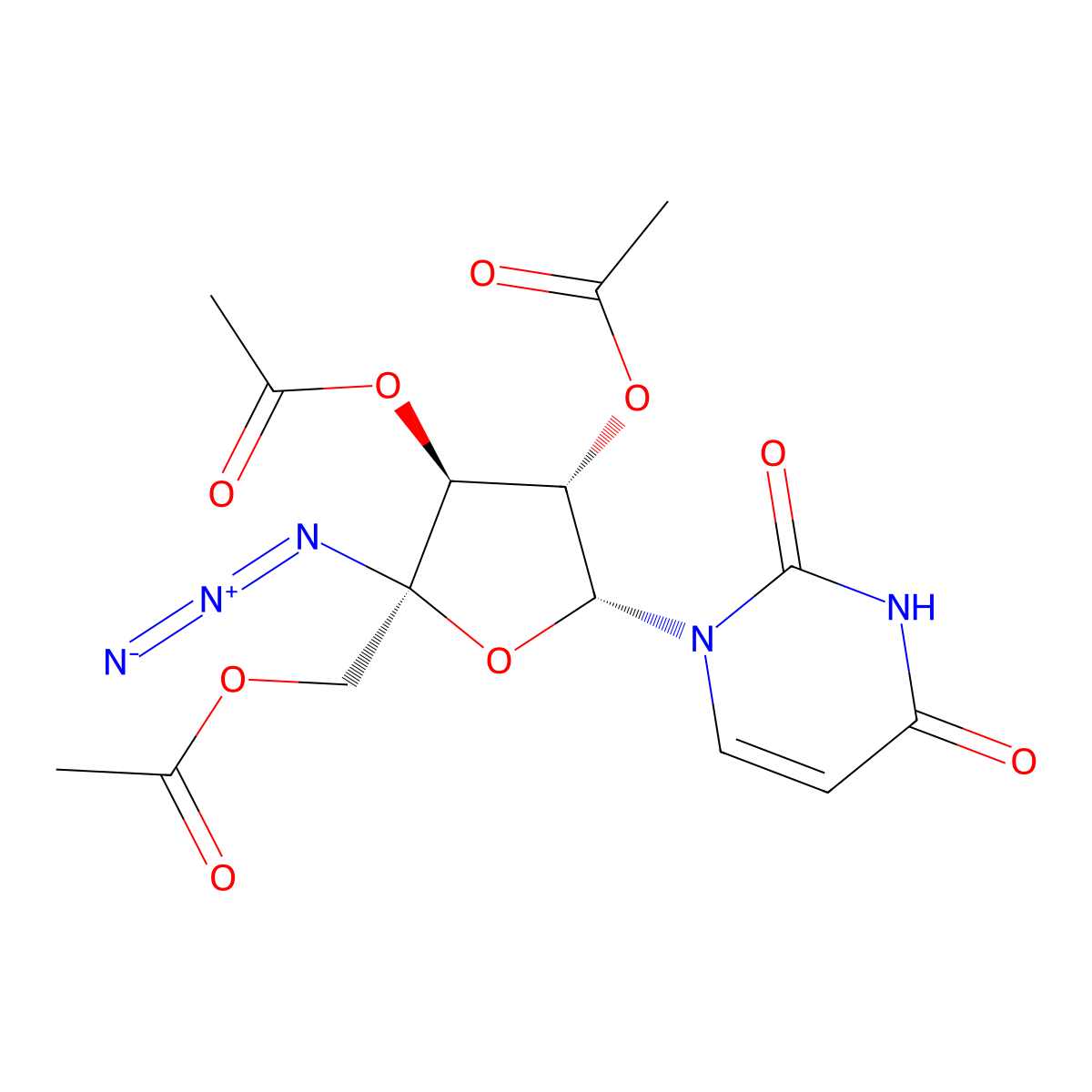 (2R,3S,4S,5R)-2-(acetoxymethyl)-2-azido-5-(2,4-dioxo-3,4-dihydropyrimidin-1(2H)-yl)tetrahydrofuran-3,4-diyl diacetate molecular structure, CAS 2459945-87-8