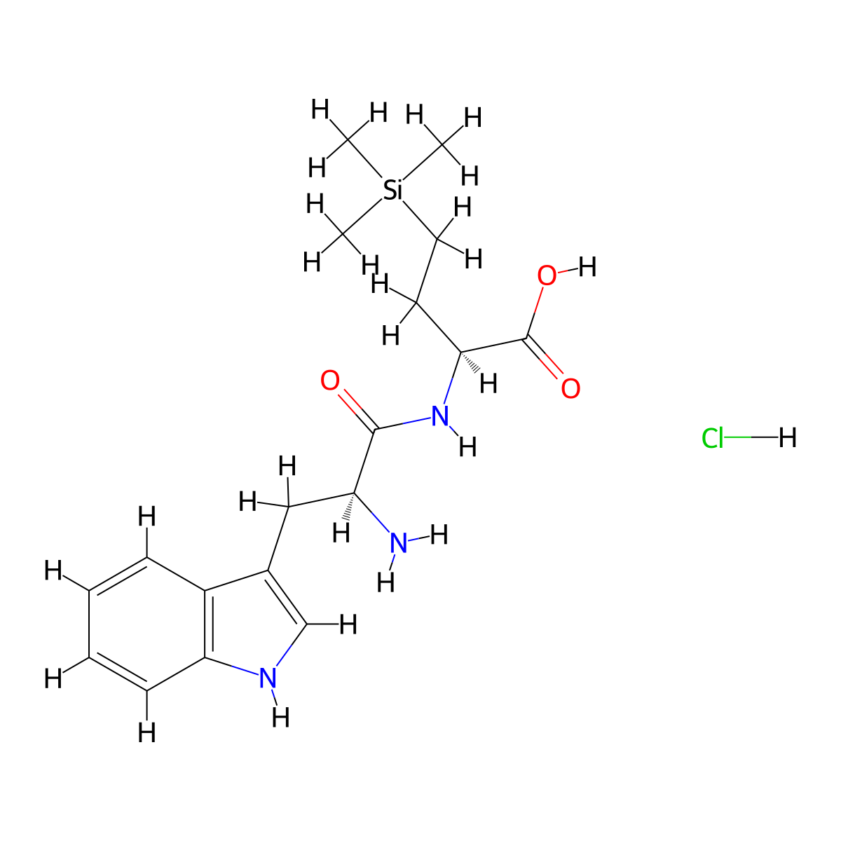 (S)-2-((S)-2-amino-3-(1H-indol-3-yl)propanamido)-4-(trimethylsilyl)butanoic acid hydrochloride molecular structure, CAS 2459945-94-7