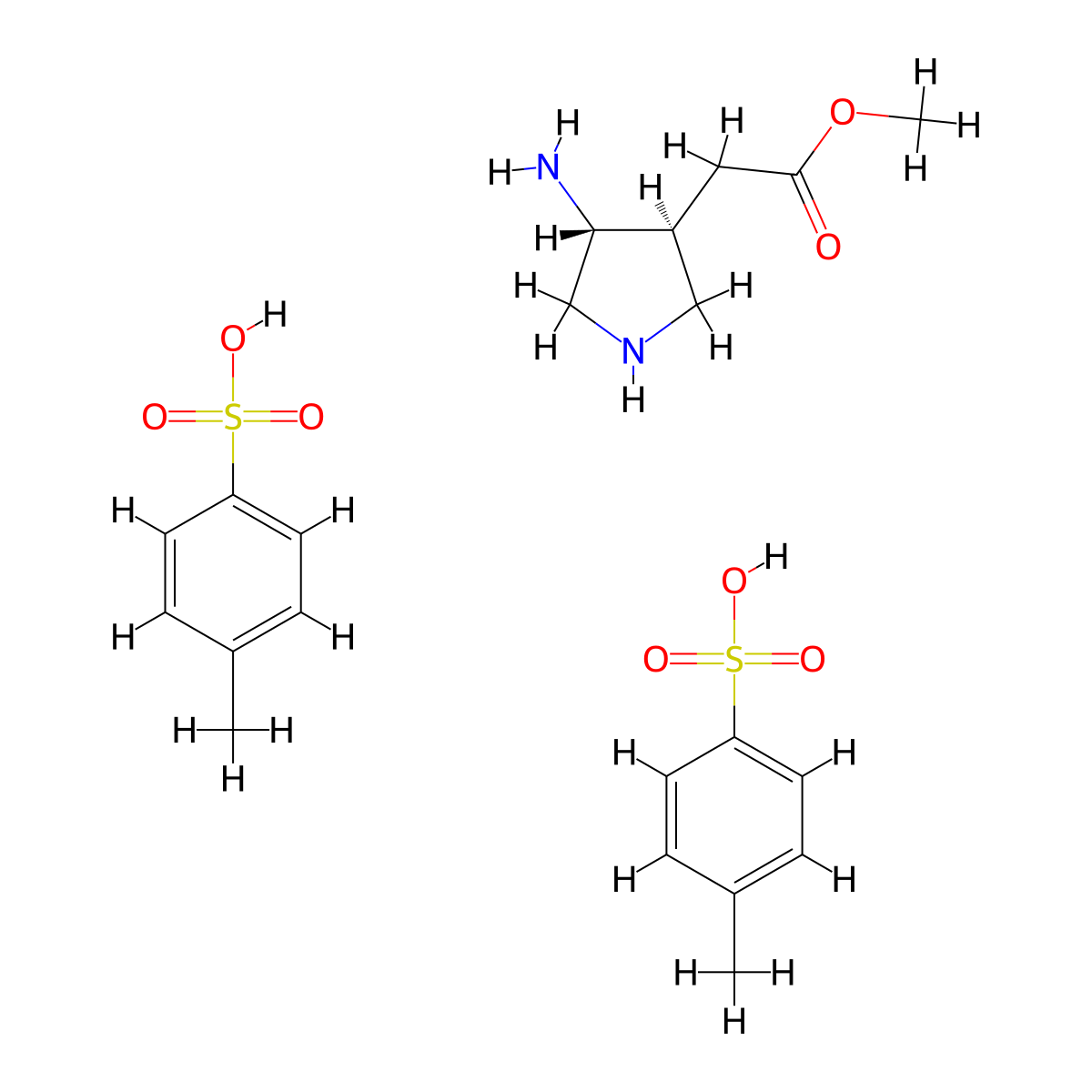 Methyl 2-((3S,4R)-4-aminopyrrolidin-3-yl)acetate bis(4-methylbenzenesulfonate) molecular structure, CAS 2459945-97-0