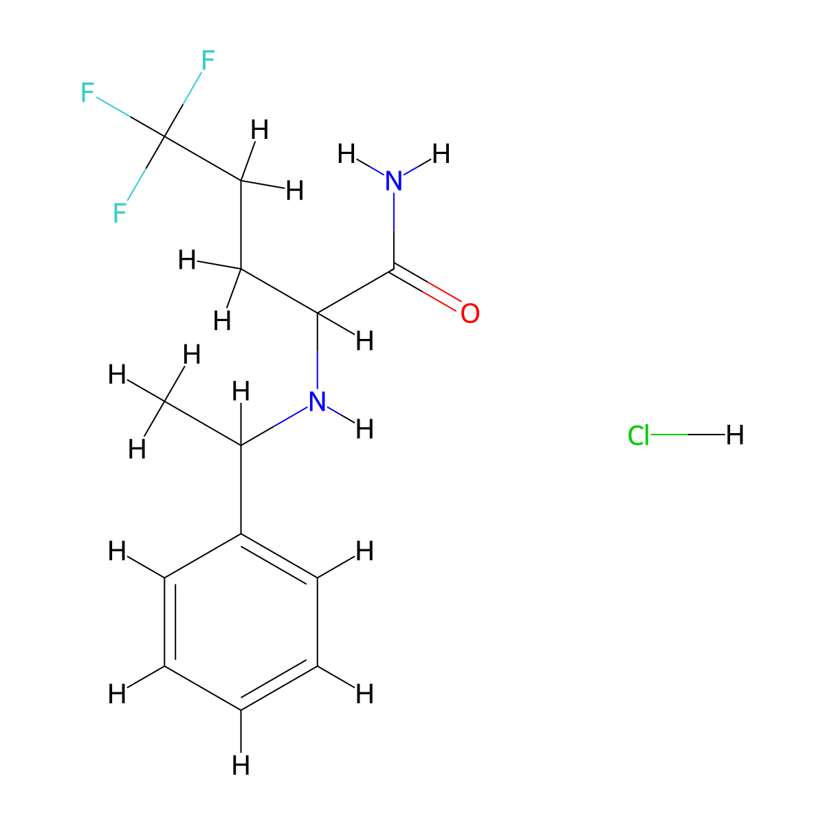 5,5,5-Trifluoro-2-(1-phenylethylamino)pentanamide;hydrochloride molecular structure, CAS 2459946-24-6