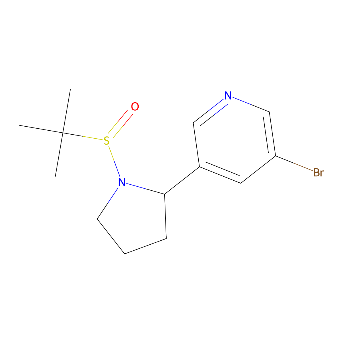 3-bromo-5-((S)-1-((S)-tert-butylsulfinyl)pyrrolidin-2-yl)pyridine molecular structure, CAS 2459946-30-4